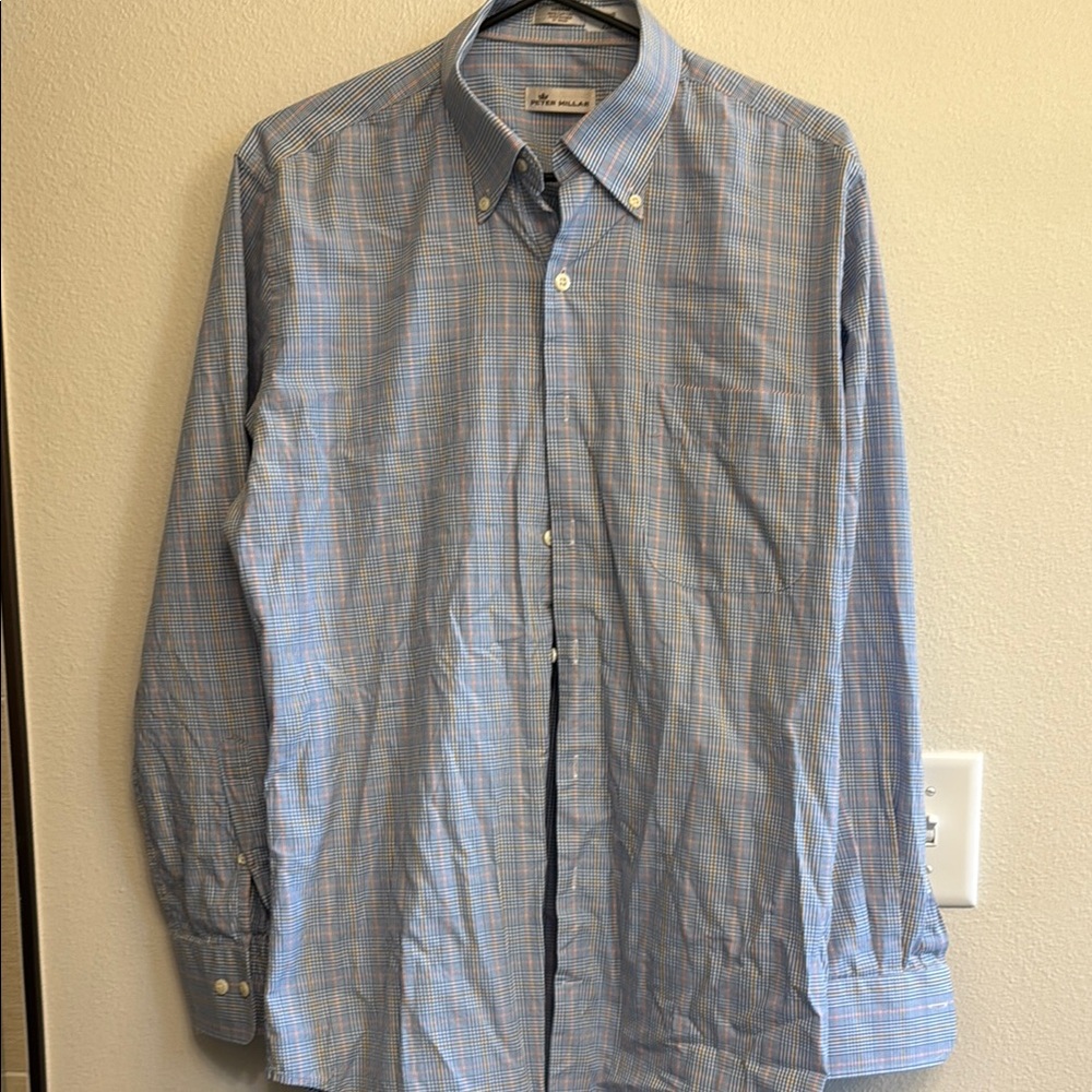 Peter Millar Blue and White Check Dress Shirt